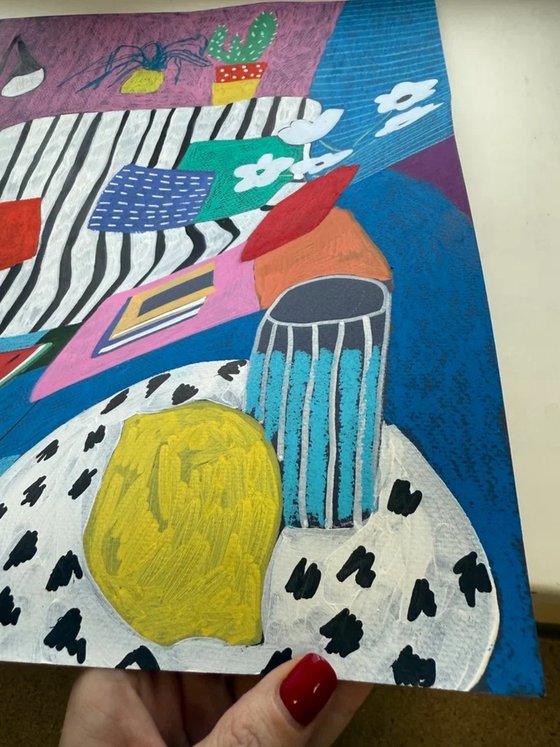 Striped interior with plants