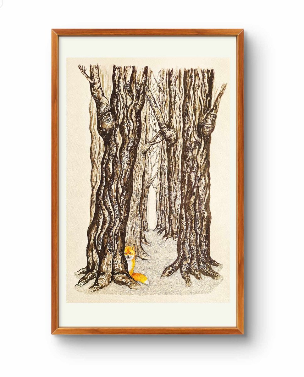 Illustrative Animal Watercolour By Marian Gorin, 15 X 22", I Robbed The Woods Ii, Original Artwork