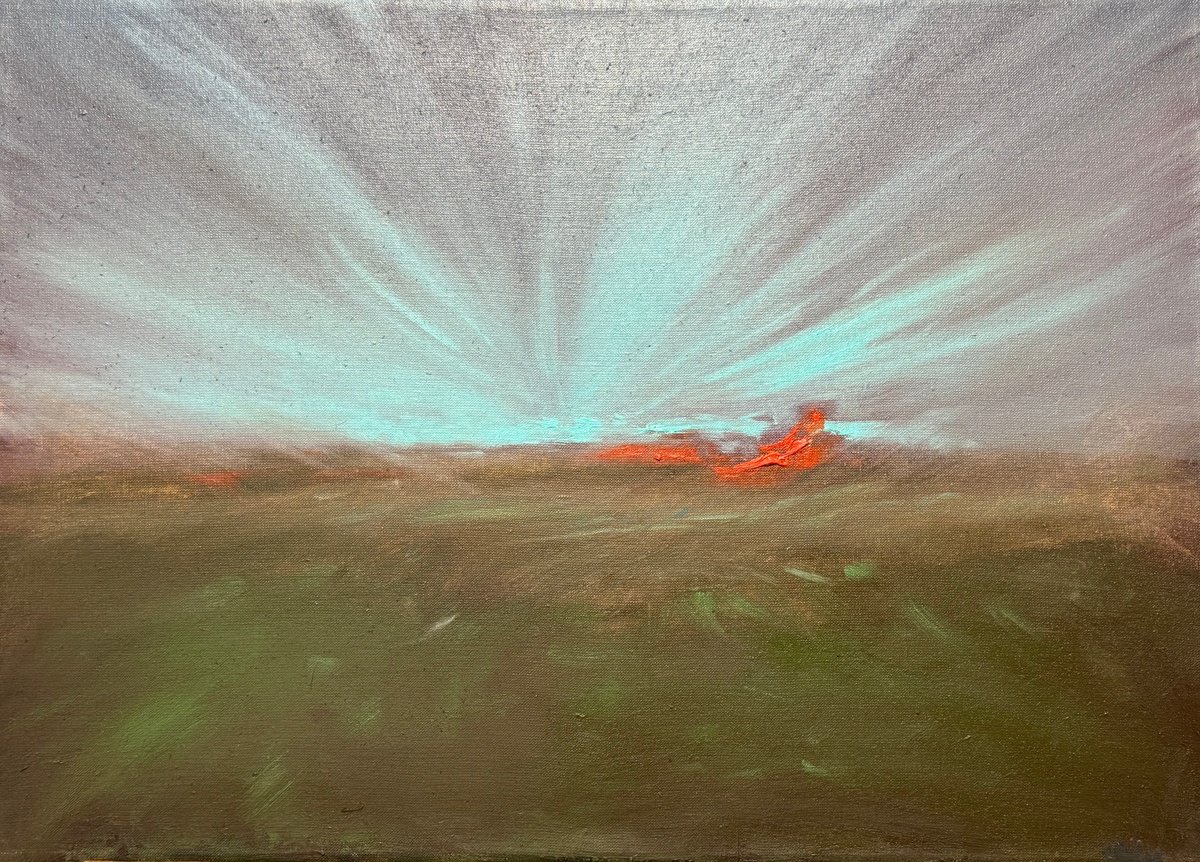 Abstract Oil Painting By Tanya Bilous, 28 X 20", Windy Sunrise, Original Artwork