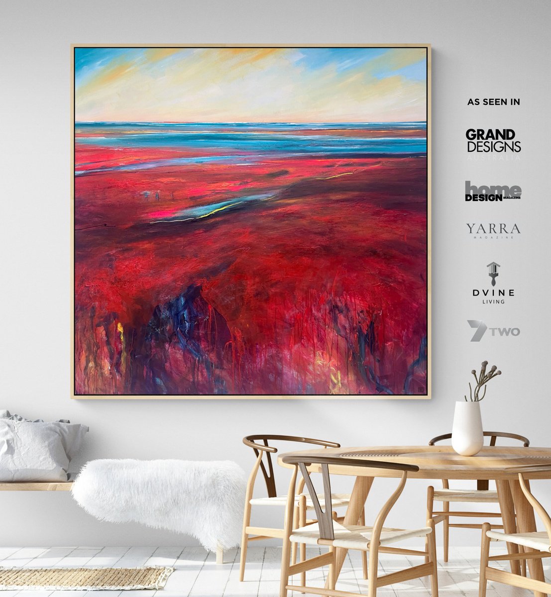 Organic Landscape Acrylic Painting By Tania Chanter, 55 X 55", Clouds Of Comfort, Original Artwork