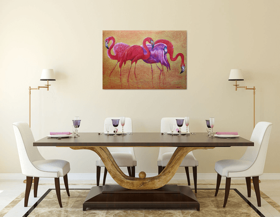 Flamingo on Gold -Blazing Gradient