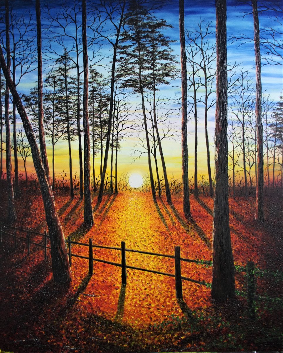 Impressionistic Landscape Oil Painting By Hazel Thomson, 39 X 47, Autumn Evening., Original Artwork