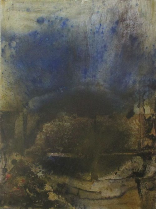 abstract blue and black - informel painting 31,5x23,6 by Sonja Zeltner-Müller
