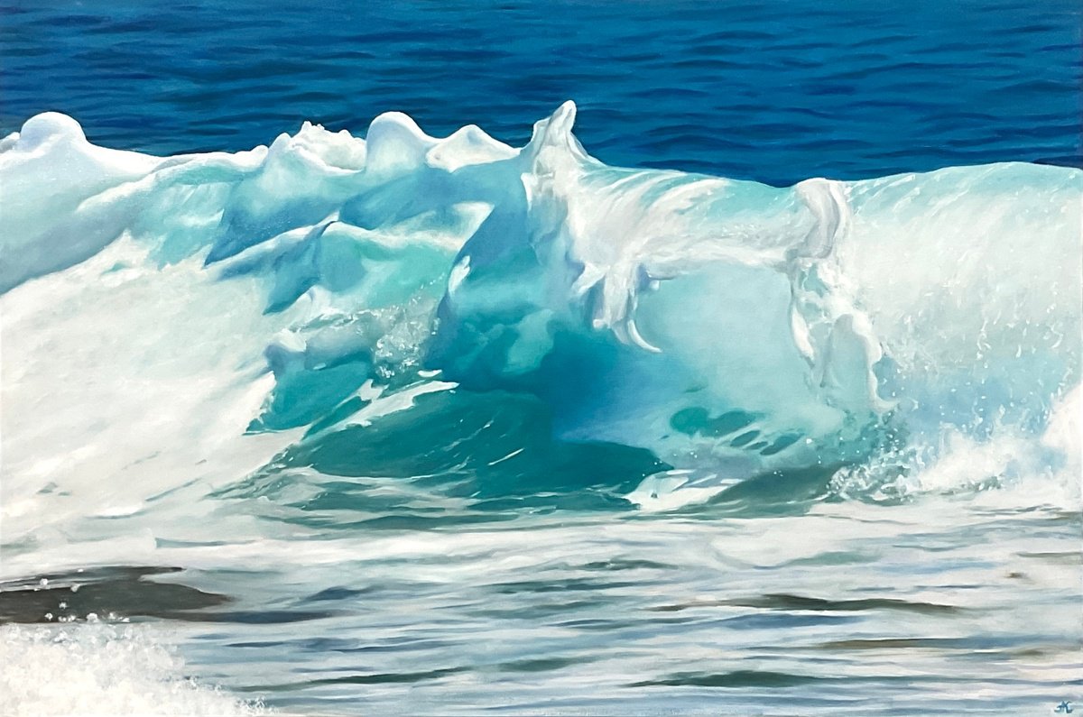 Photorealistic Landscape Oil Painting By Alla Kallass, 36 X 24, Music Of The Ocean. Wave, Original Artwork