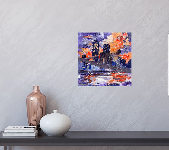 NYC Painting New York Original Art Small Oil Impasto Cityscape Artwork 8 by 8 inches