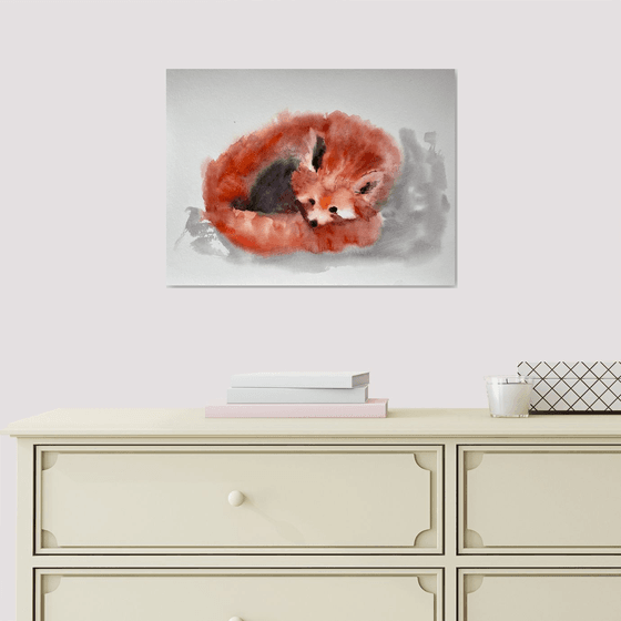 Red Panda Painting, Bear Original Watercolor Artwork, Nursery Decor