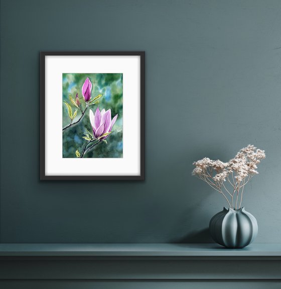 Magnolia flower original watercolor artwork, spring floral , gift for her, gift for mother