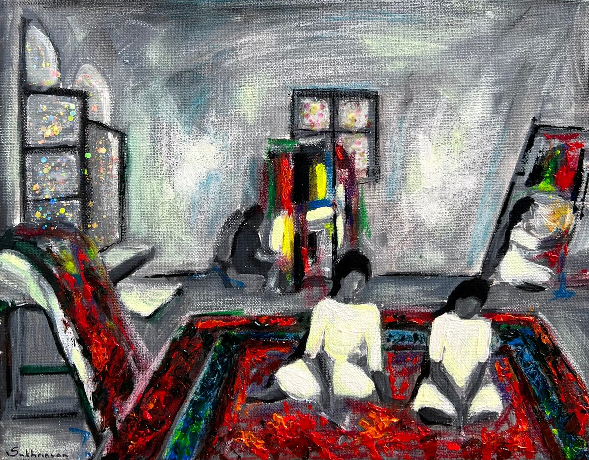 Impressionistic Portrait Painting By Victoria Sukhasyan, 14 X 11", Armenian Women Waving Rugs, Original Artwork