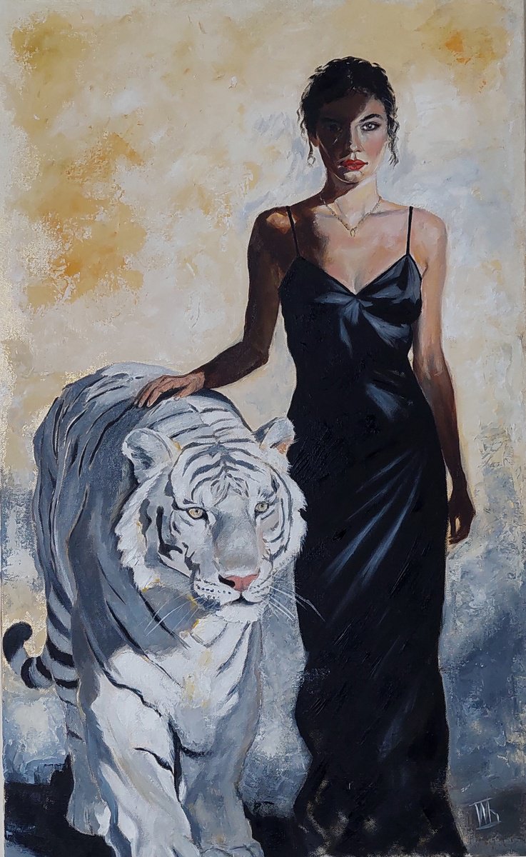 White Tiger, Black Dress By Ira Whittaker, 20 X 32, Artwork For Sale On Artfinder
