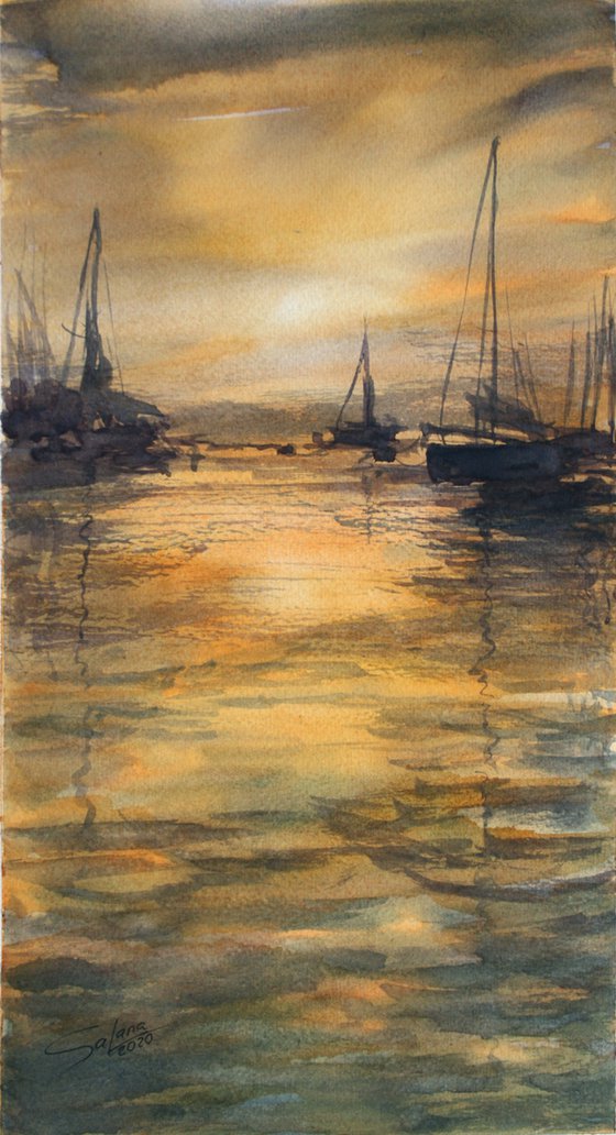 Sunset ... Harbor... /  ORIGINAL PAINTING