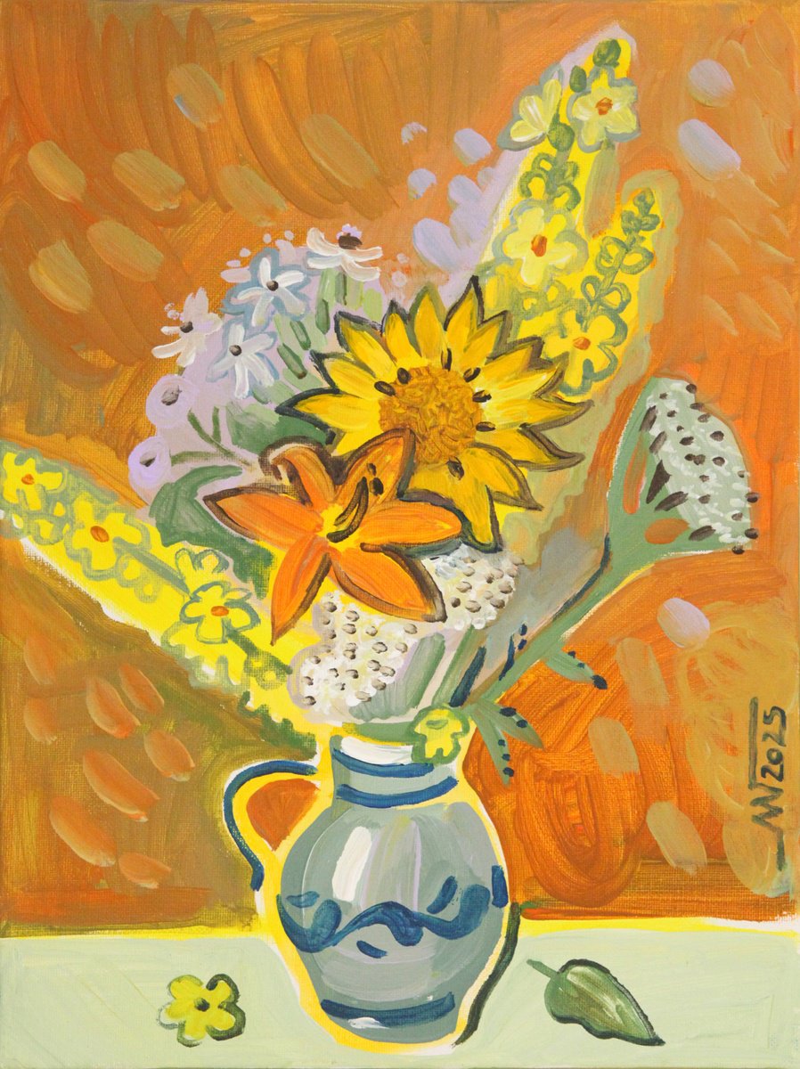 Botanical Acrylic Painting By Marina Gorkaeva, 12 X 16", Little Jug, Original Artwork