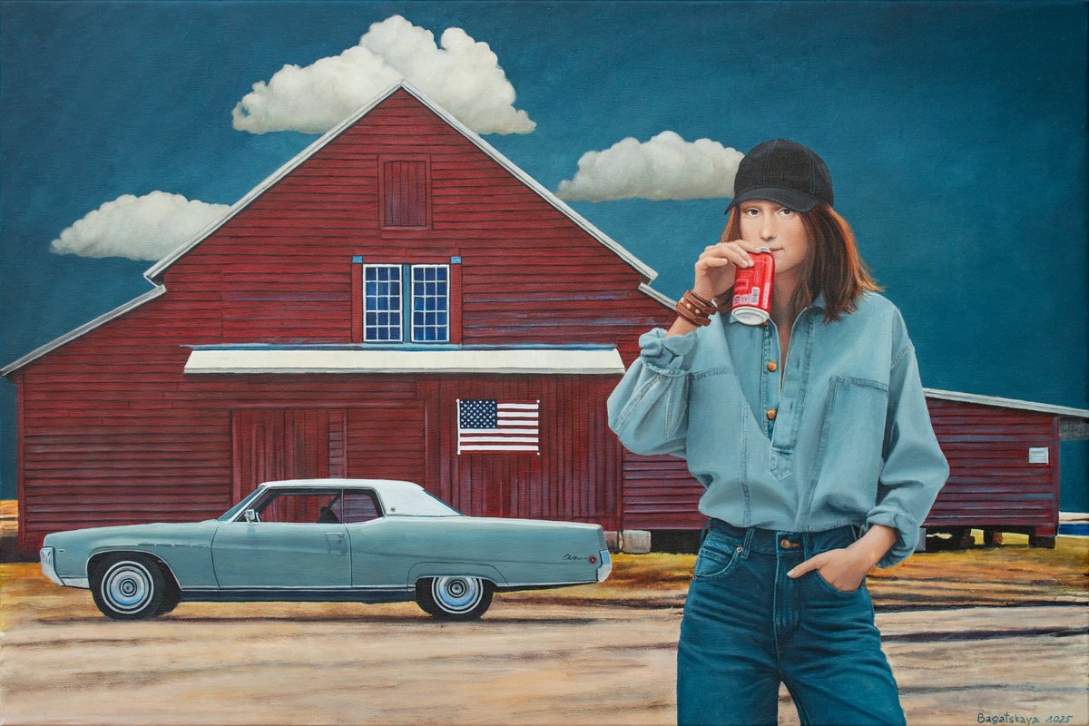 Photorealistic Portrait Acrylic Painting By Nataliya Bagatskaya, 41 X 28", Open Road Ballad, Original Artwork