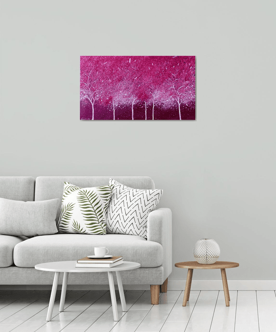 Abstract pink garden painting on canvas