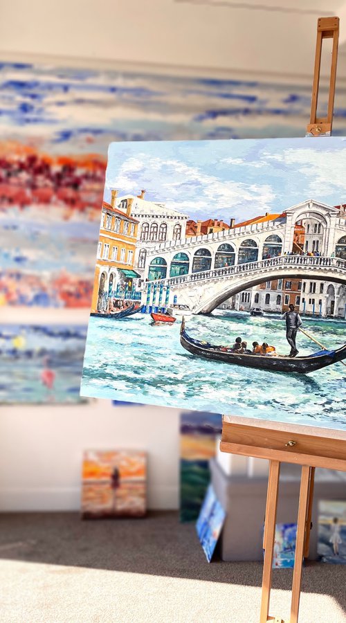 Venice, Rialto Bridge, Impasto, 140 x 90 cm by Tanya Stefanovich