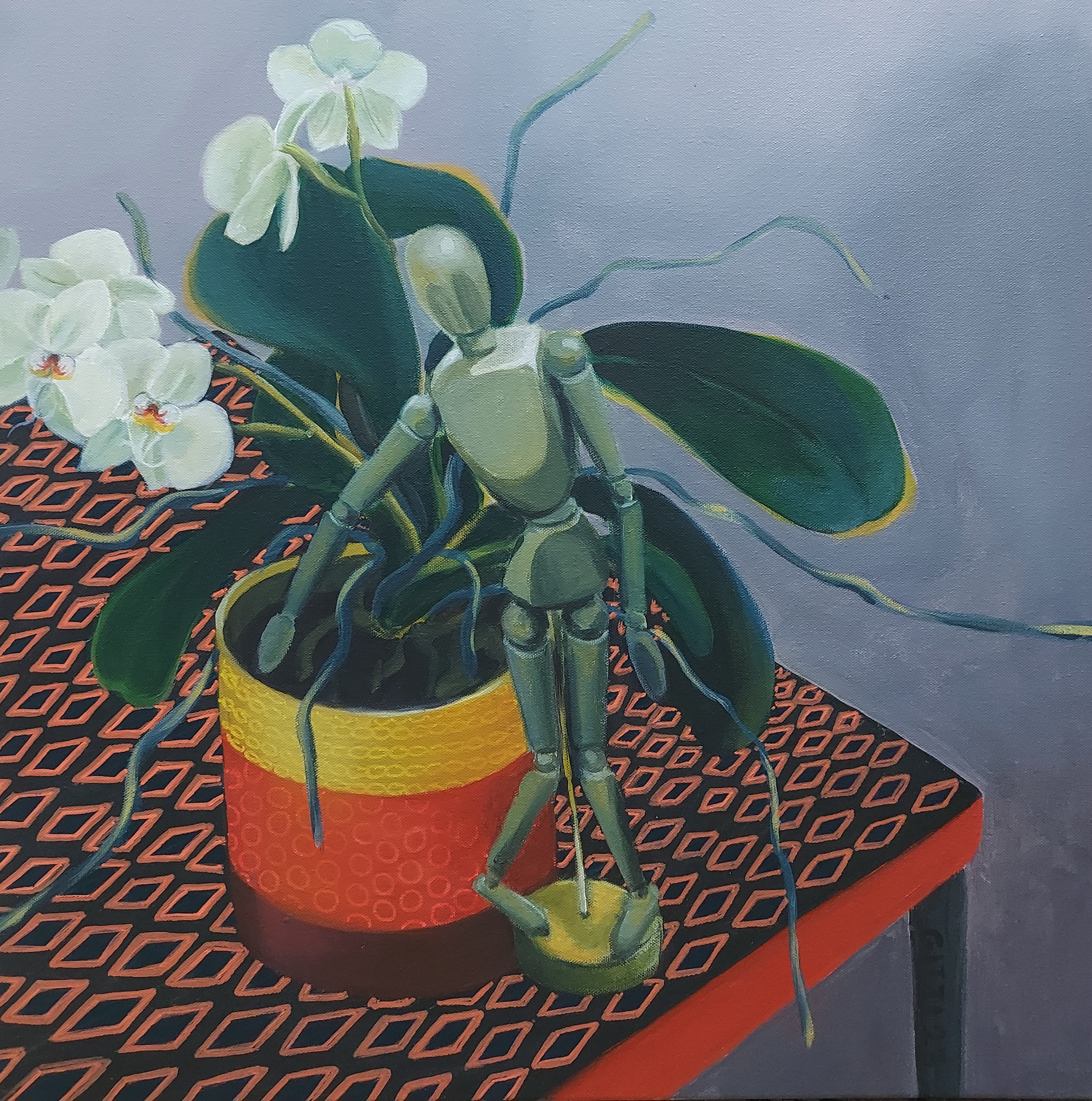 Impressionistic Still Life Acrylic Painting By Gitti Gv, 24 X 24, Orchid, Original Artwork