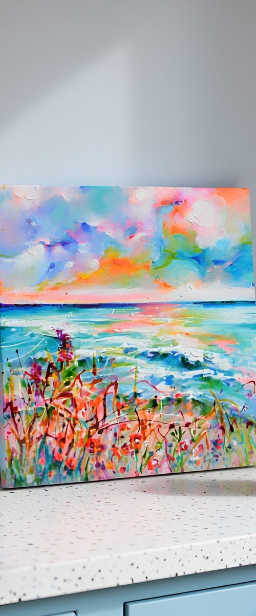 Wild Beach Sunset Small Seascape by Soos Roxana Gabriela