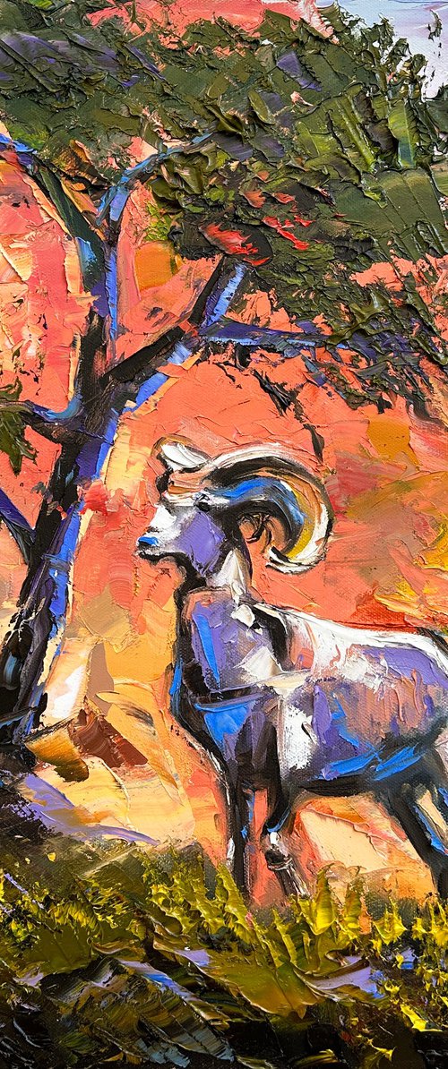 Mountain Goat at Zion National Park by Lisa Elley