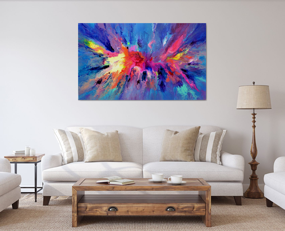 59x35.5'' FREE SHIPPING Large Ready to Hang Abstract Painting - XXXL Huge Colourful Modern Abstract Big Painting, Large Colorful Painting - Ready to Hang, Hotel and Restaurant Wall Decoration, Happy Harmony XXIII