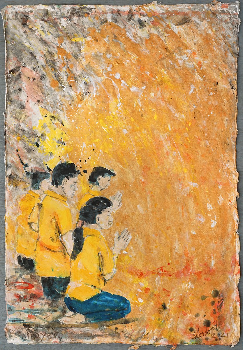 Expressive Portrait Acrylic Painting By Gordon T., 22 X 32, Prayer, Original Artwork