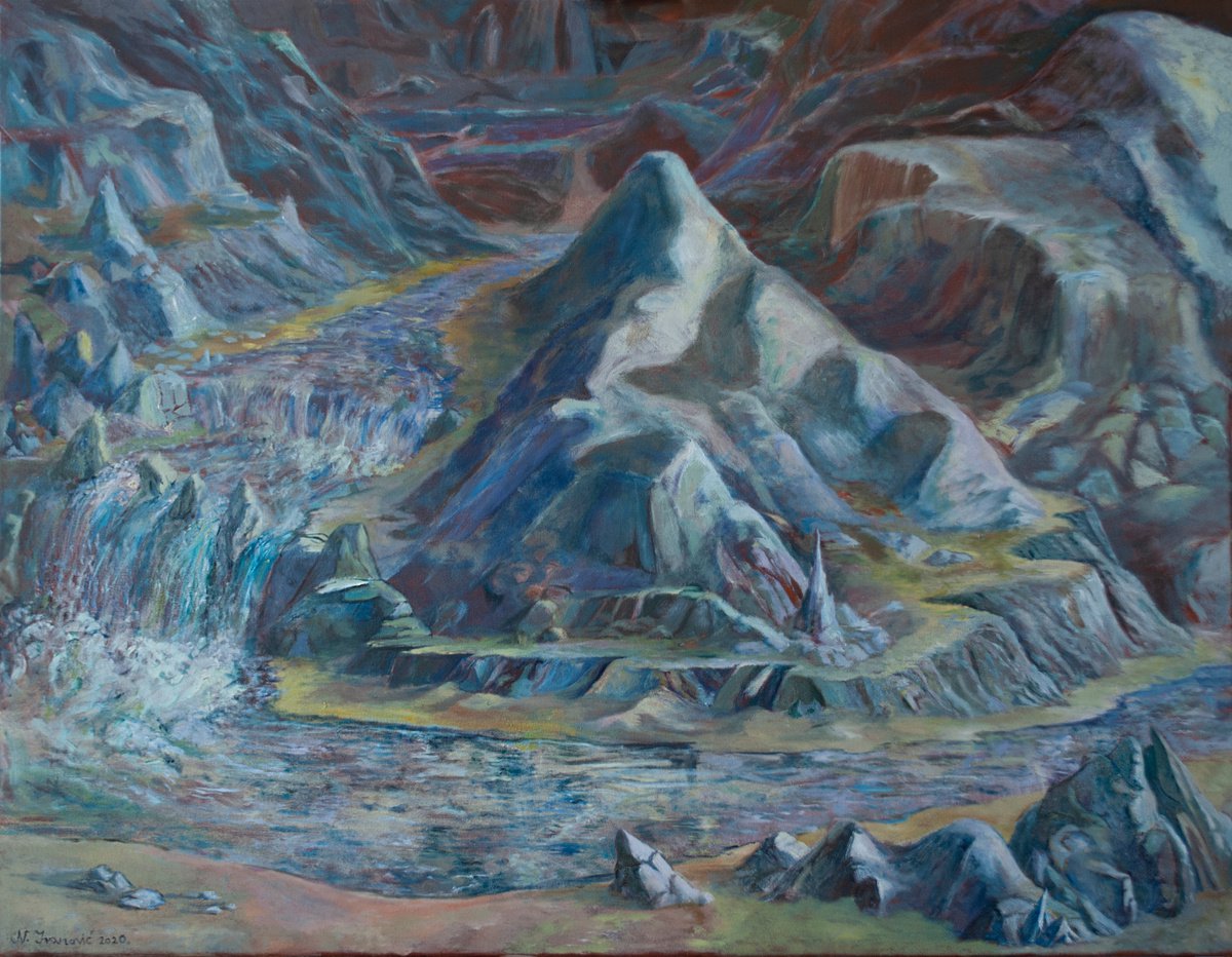Impressionistic Landscape Oil Painting By Nikola Ivanovic, 35 X 28", The Frozen Wastes, Original Artwork