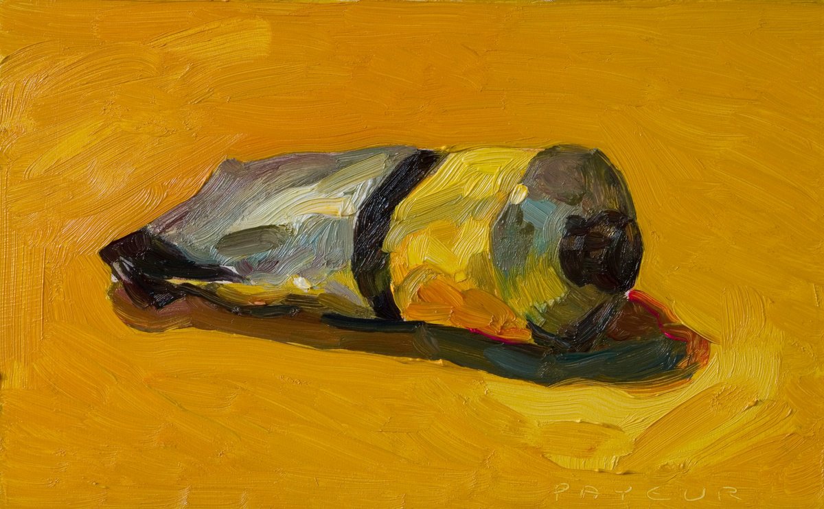 Impressionistic Still Life Oil Painting By Olivier Payeur, 9 X 6", Yellow Tube On Yellow, Original Artwork