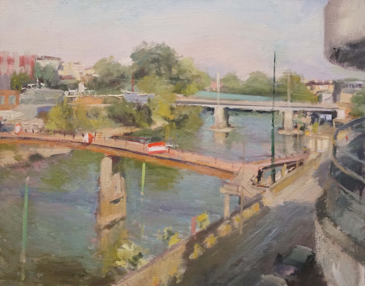 Impressionistic Cityscapes Oil Painting By Manuel Leonardi, 29 X 24", Alfortville , Marne , Gateway, Original Artwork