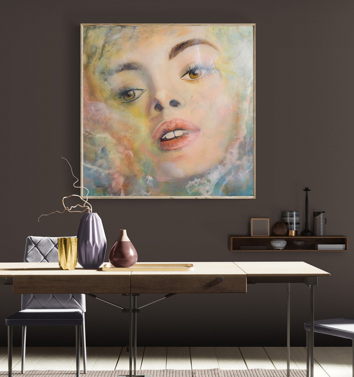Impressionistic Portrait Painting By Milena Gaytandzhieva, 39 X 39", Marble Princess 2, Original Artwork