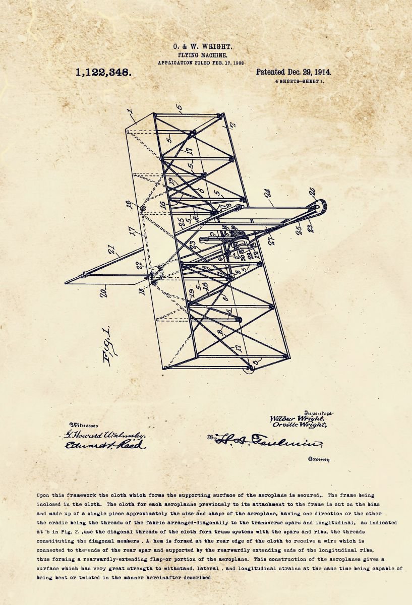 Orville Wright Flying Machine Patent 1914 by Marlene Watson
