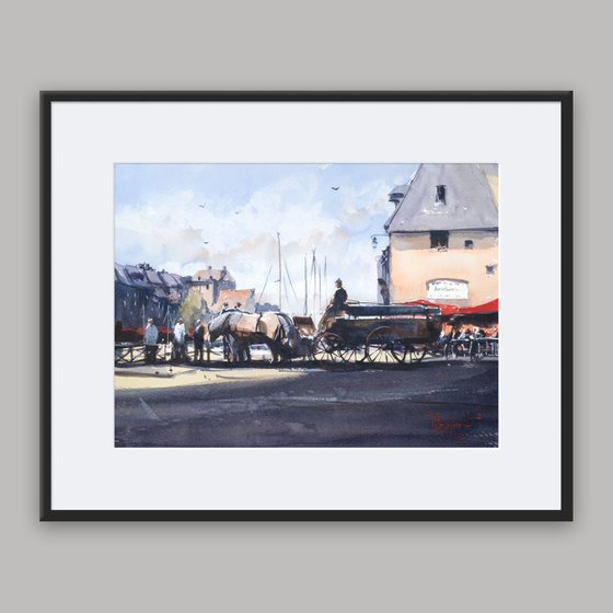 Horses and carriage in Honfleur