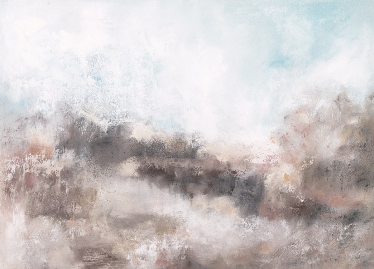 Expressive Landscape Drawing By Sara Richardson Artist, 19 X 14", Field And Frost No.6, Original Artwork