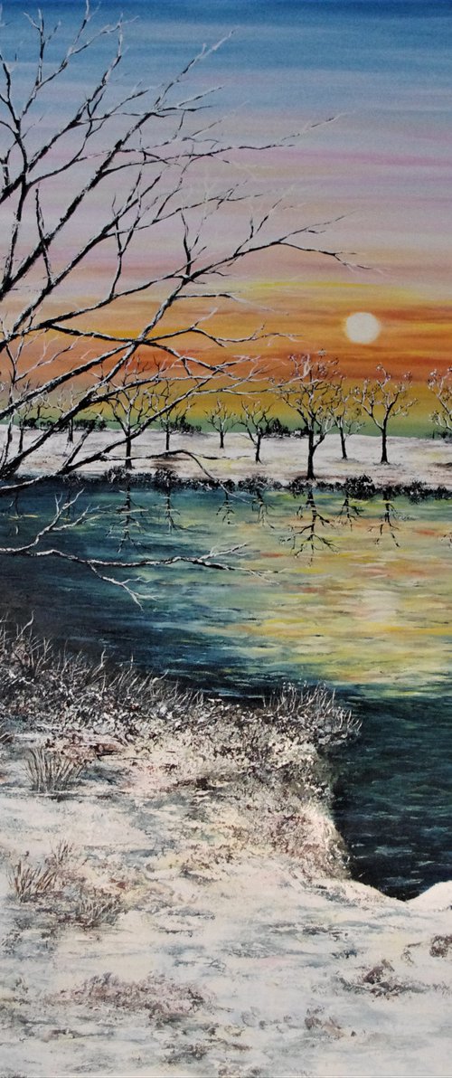 A Winter sunset. 100cm X 100cm by Hazel Thomson