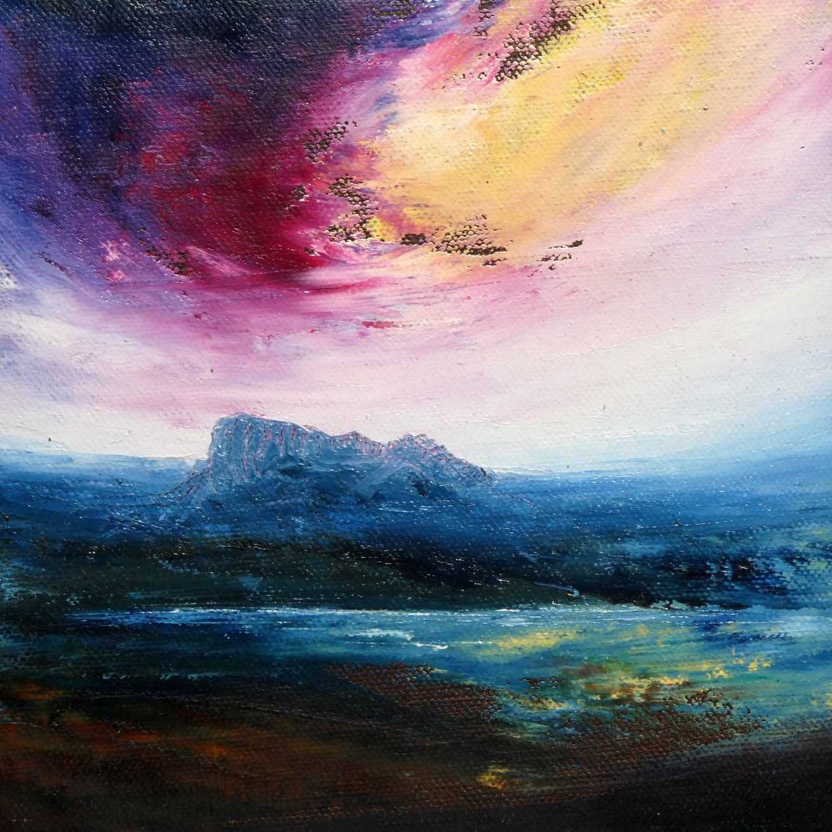 Impressionistic Landscape Oil Painting By Oconnart, 10 X 10", Suilven Storm, Scotland, Original Artwork