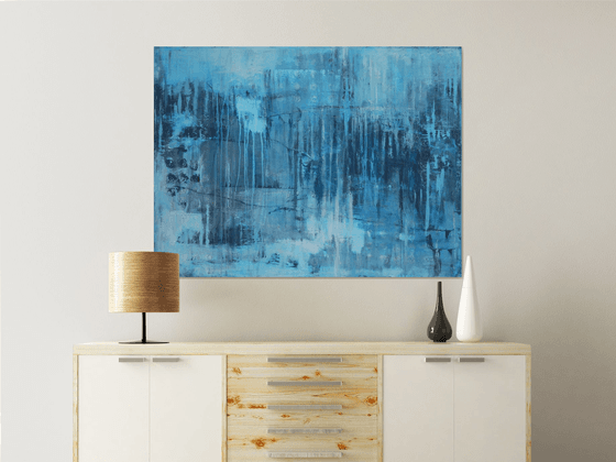 Blue Sea Tie-Dye Wabi-Sabi #8 48x36" abstract by Bo Kravchenko