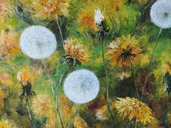 Framed oil painting Joyful Dandelions