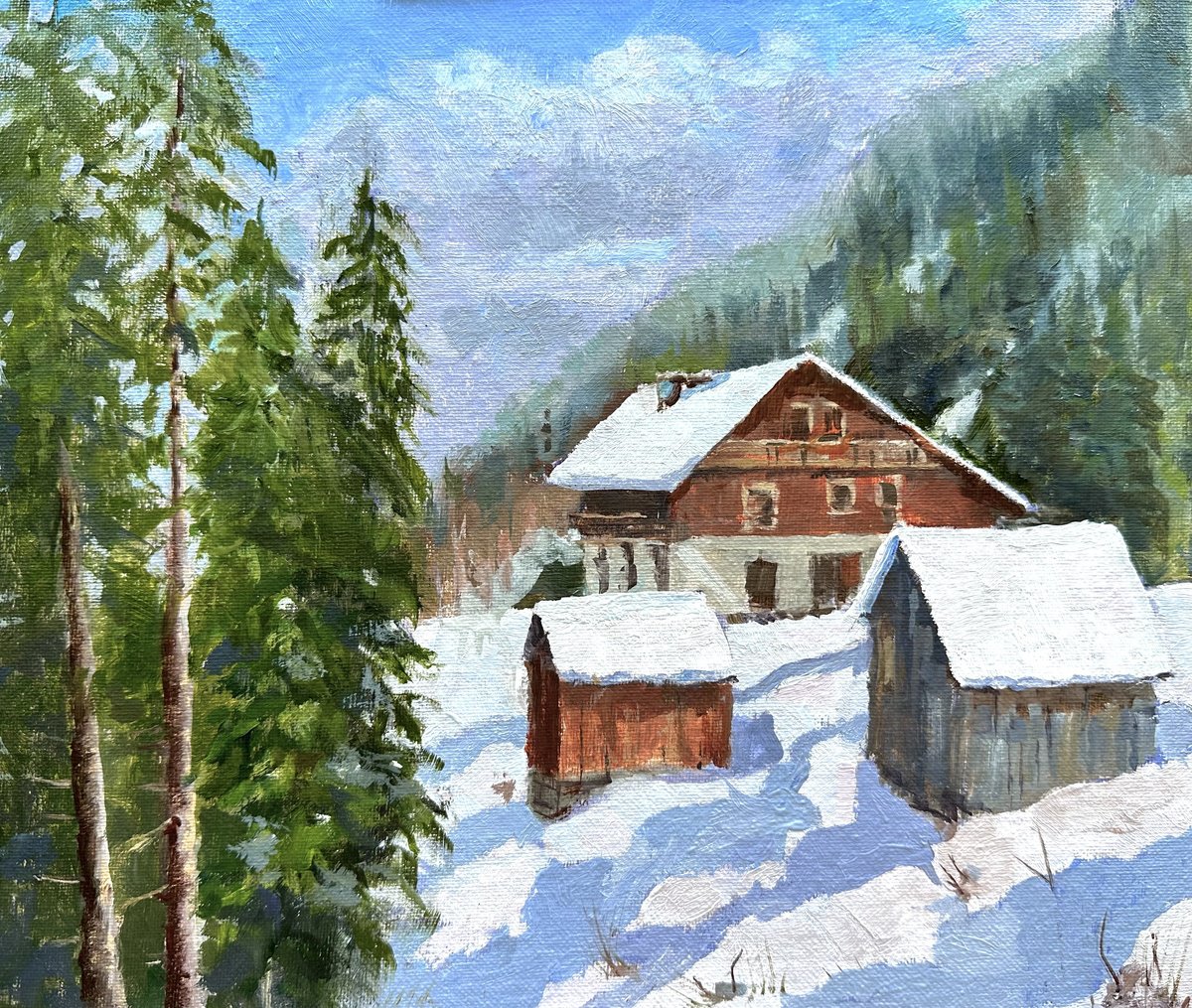 Chalet in snow by Toni Swiffen