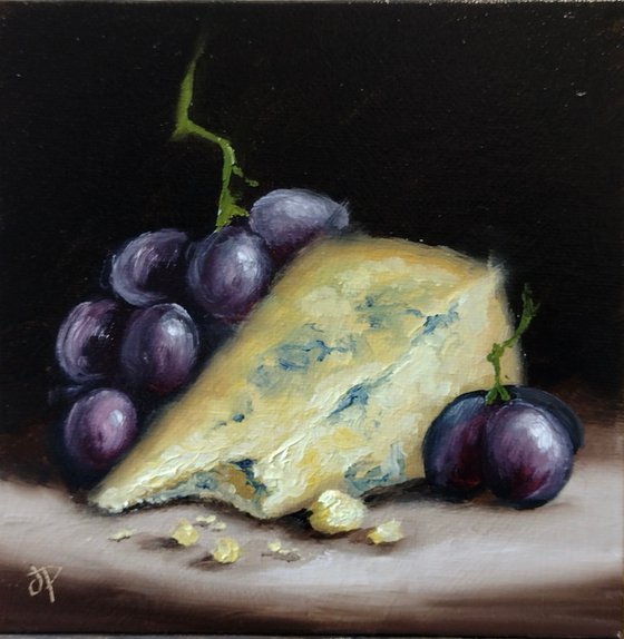 Stilton cheese and grapes still life