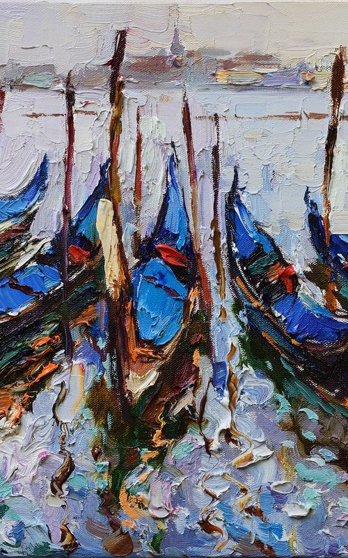 Venice gondolas Original oil painting by Anastasiia Valiulina