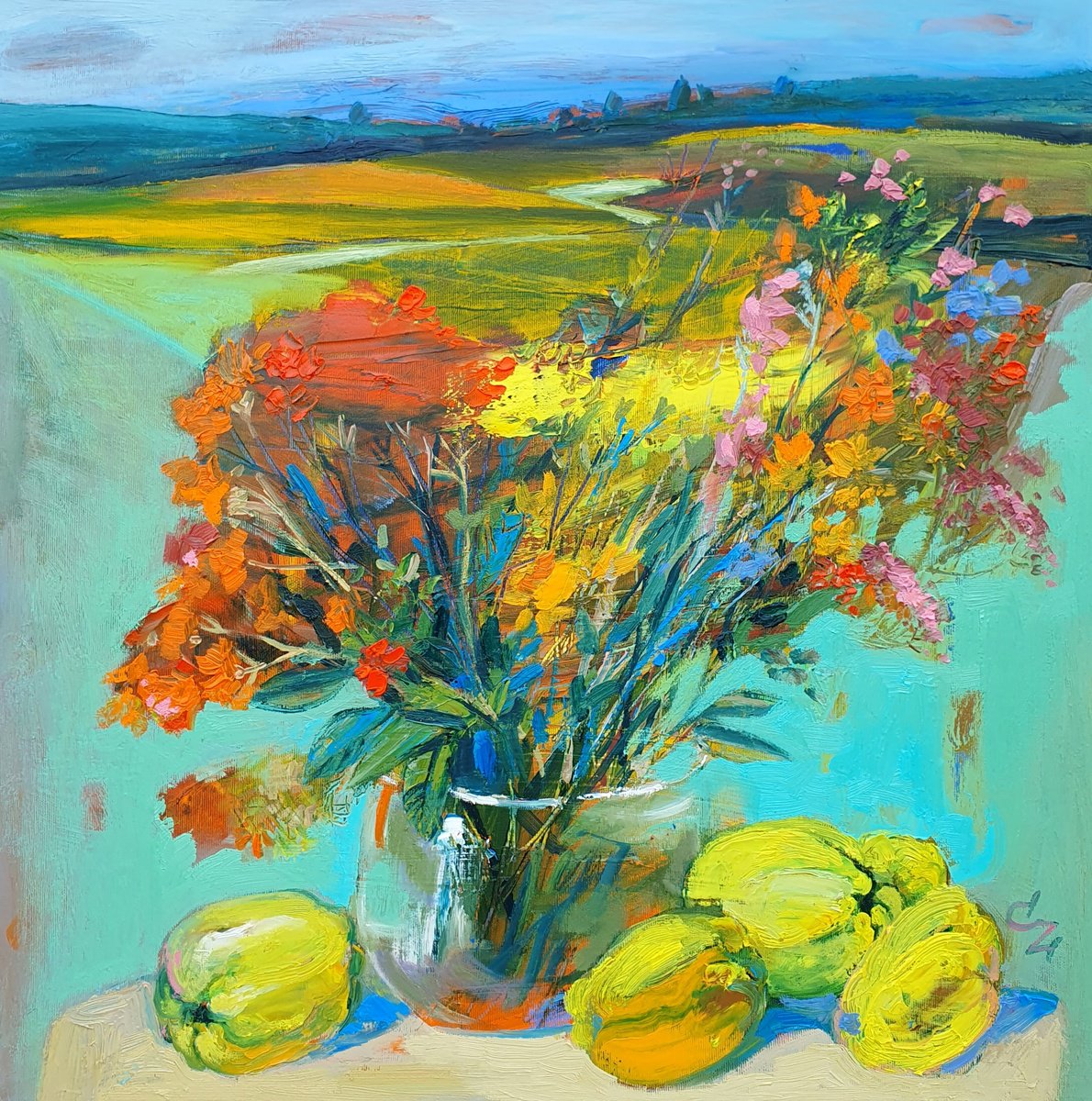 Impressionistic Still Life Oil Painting By Victoria Cozmolici, 24 X 24", November, Original Artwork
