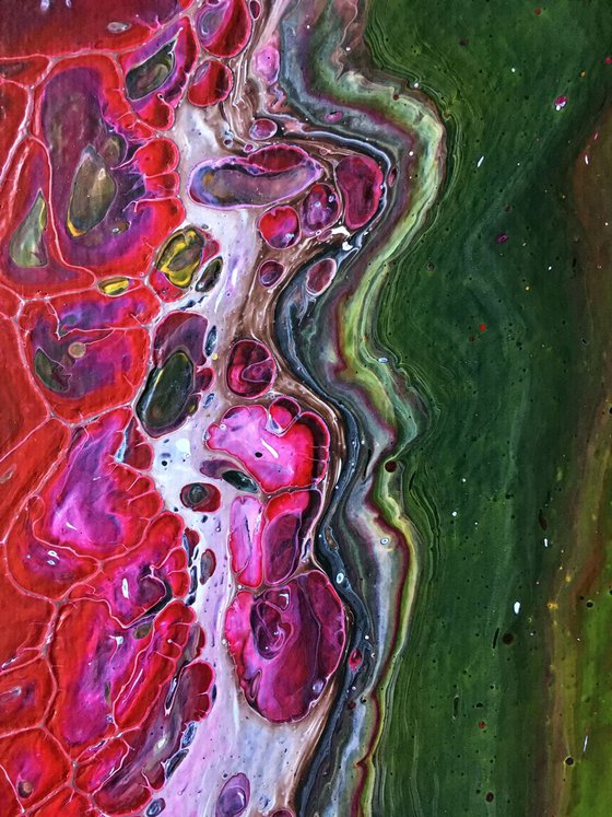 "Beautiful Mutation" - FREE USA SHIPPING - Original Abstract PMS Fluid Acrylic Painting, Framed - 16 x 20 inches