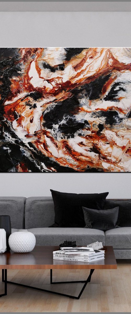 Slated Licorice and Ice 250cm x 150cm Black Oxide Textured Abstract Art by Franko