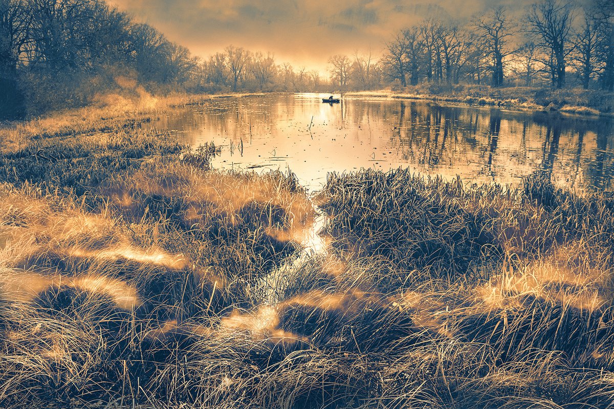 Impressionistic Landscape Photograph By Valerix, 24 X 16", Golden Twilight., Original Artwork