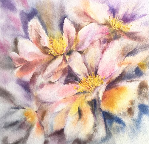 Peony bouquet. Watercolor peonies painting by Olga Grigo