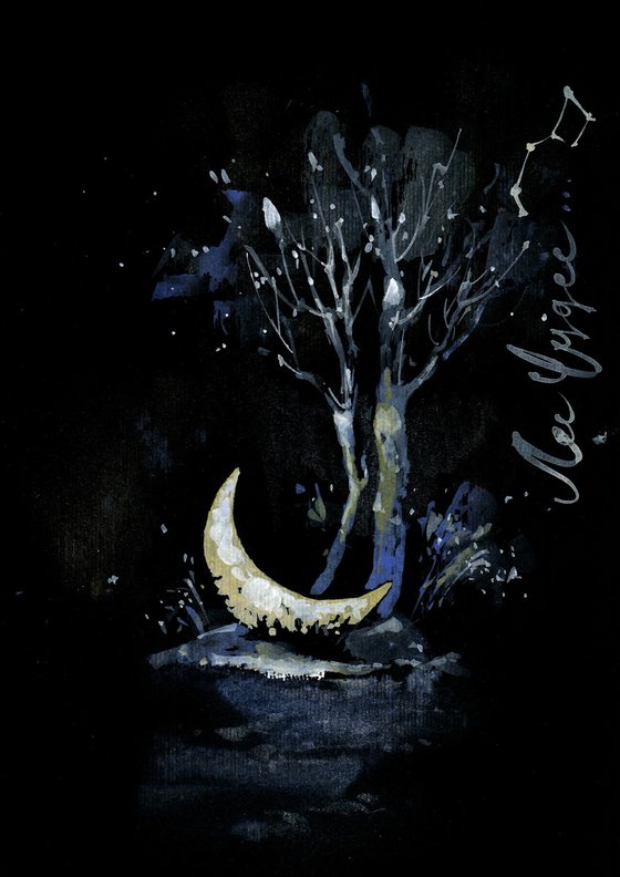 "Moonlight" fairy tale illustration on black background