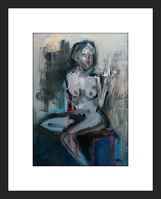 NUDE FEMALE SEATED, ABSTRACT IMPRESSIONISM.