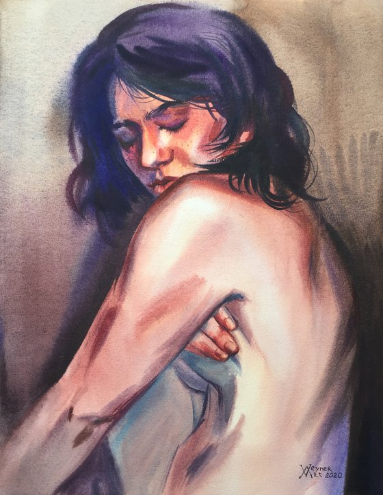 Morning. Portrait of a naked girl.