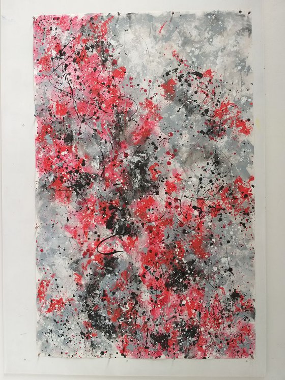 Abstract action painting on canvas by M.Y.