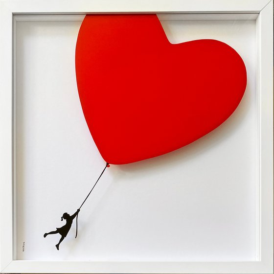 Balloon Heart on Glass - Shock RED