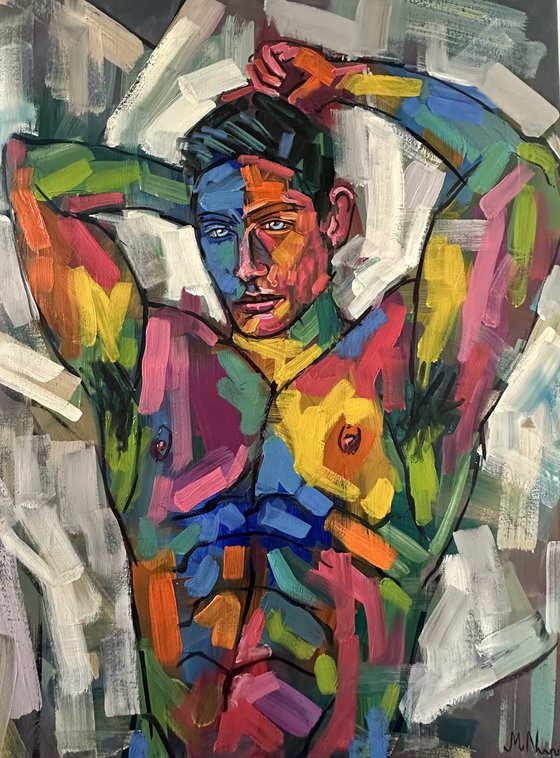 Colorful nude male oil painting