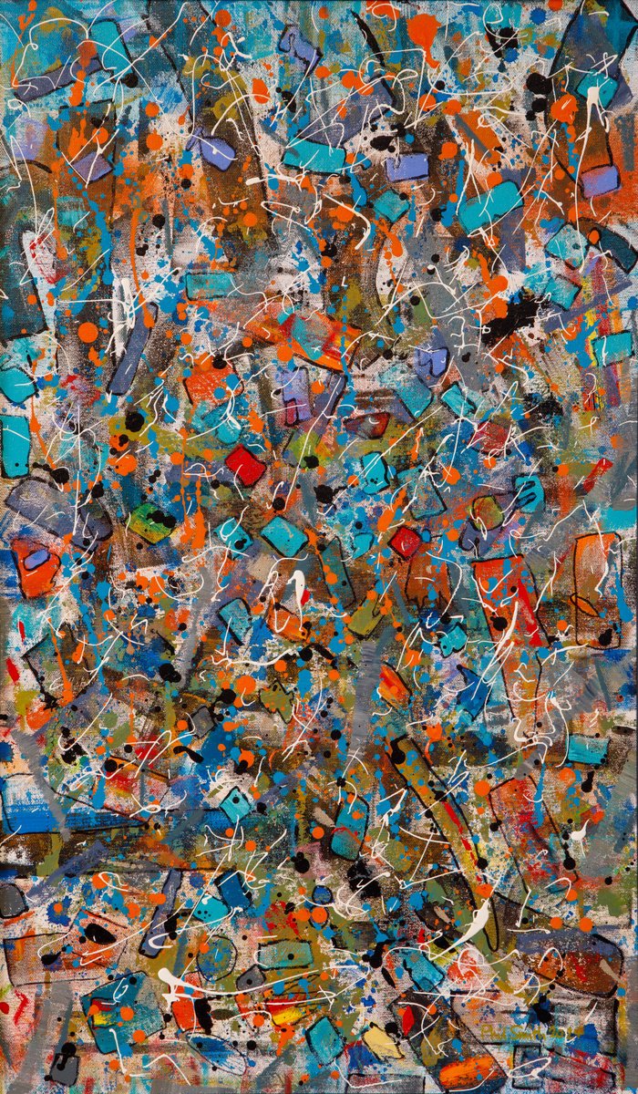 Organic Abstract Acrylic Painting By Phil Smith, 25 X 39", Warp Speed, Original Artwork