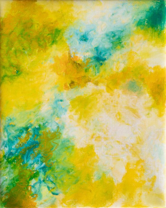 Light abstract in yellow and turquoise blue - Oil painting Ideal gift Ready to hang Home Decoration design Interior decor